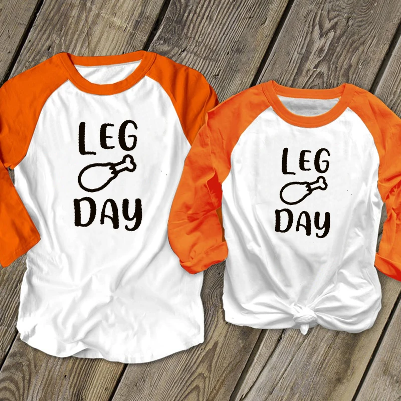 

Thanksgiving Shirt Leg Day Family Matching Clothes 2020 Aesthetic Mommy and Me Top Casual Print Casual Big Sister Family Look