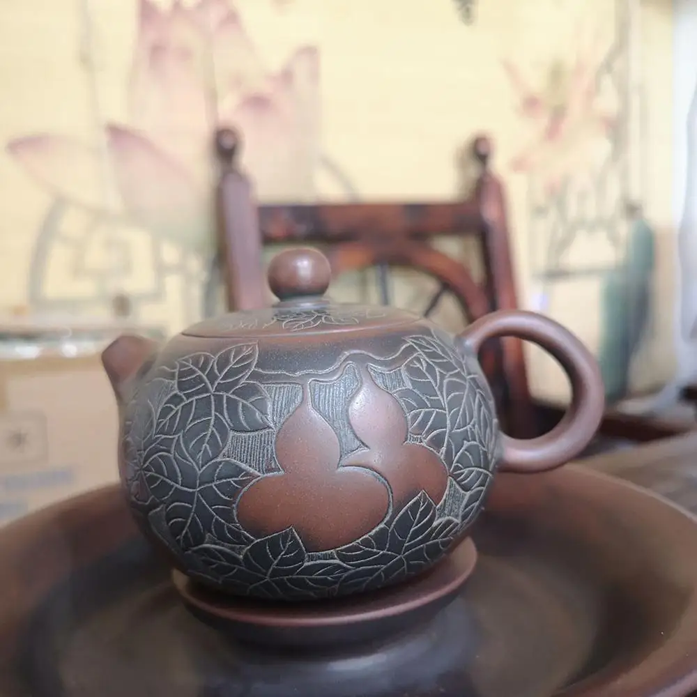 Nixing Clay Teapot filter Xishi Tea Pot Beauties Handmade Carving Gourd Customized Gifts with Natural Healthy Pottery | Дом и сад