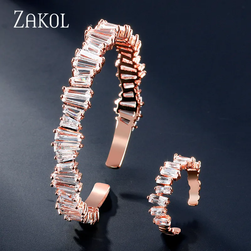 ZAKOL роскошный квадратный кубический цирконий регулируемый браслет кольцо Набор