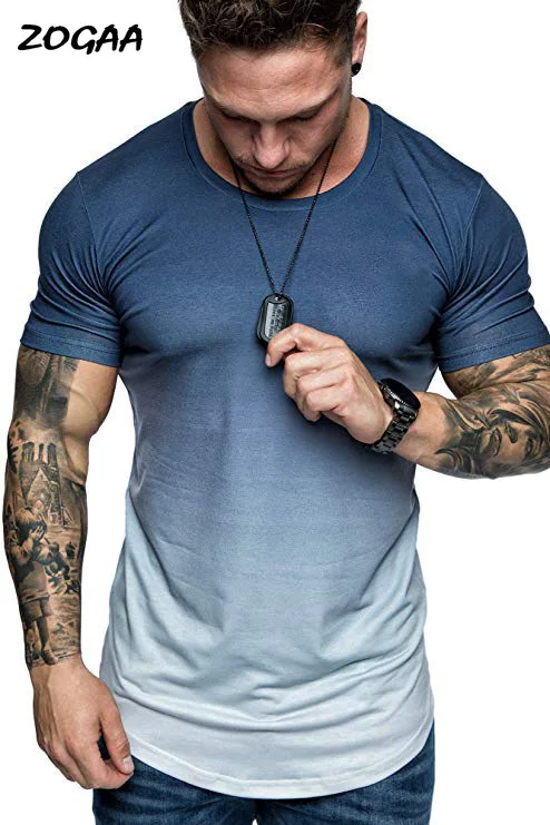 Мужская футболка с длинным рукавом ZOGAA Повседневная из хлопка изогнутым подолом