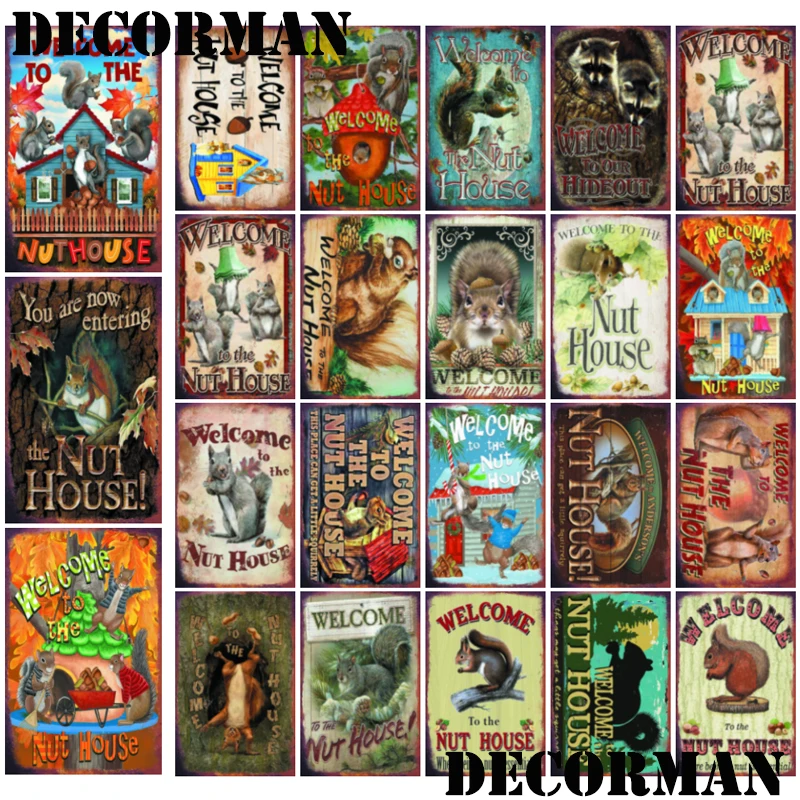 

[ Mike86 ] Welcome to the Nut house Squirrel Metal tin sign Wall Plaque Retro Poster Painting Pub Decoration LTA-2038 20*30 CM