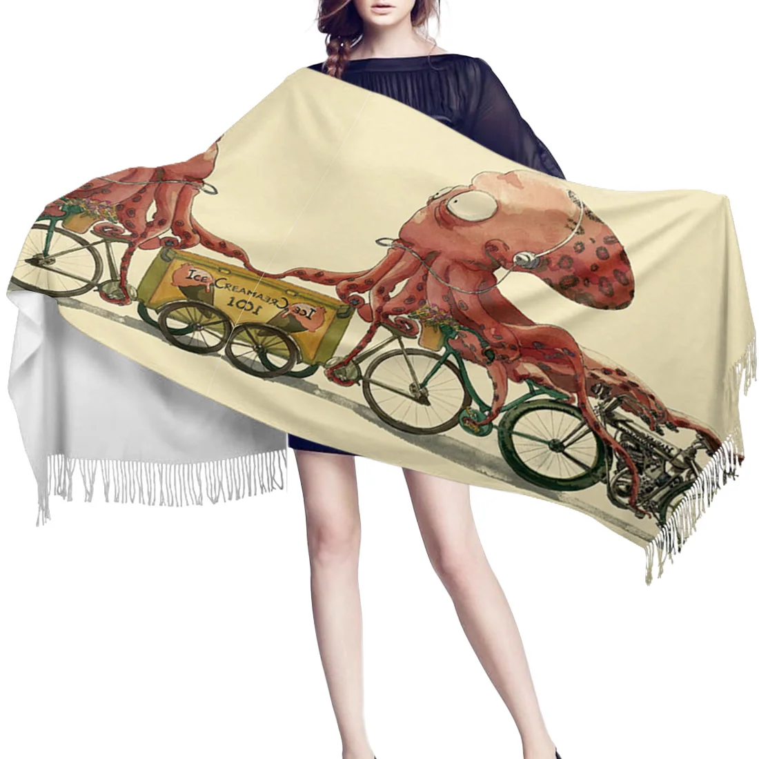 Женский велосипедный принт осьминога кашемировый шарф легкий супер мягкий