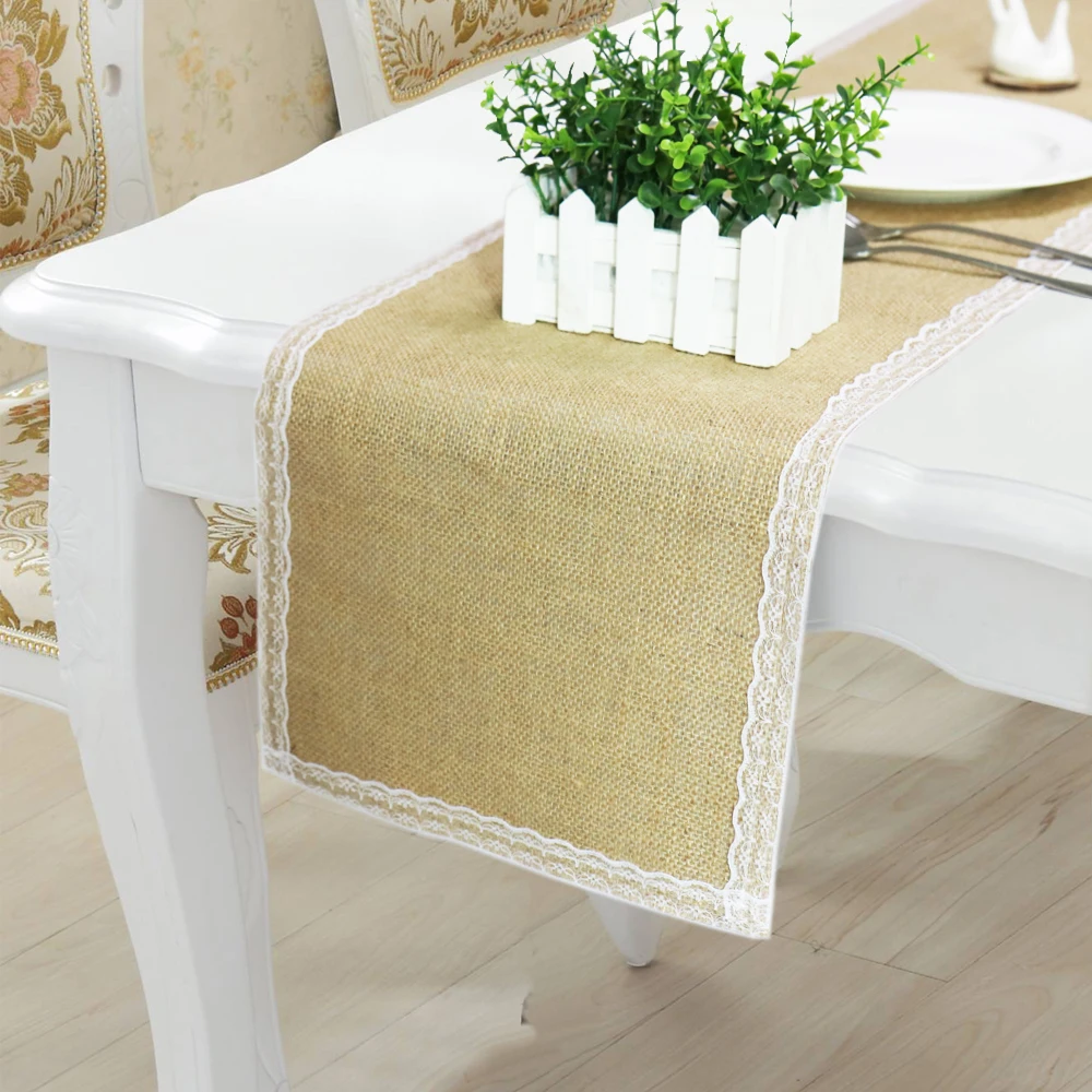 1 шт. джутовых шнурков кружево настольная дорожка из Мешковины Джутовая скатерти