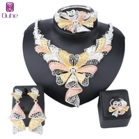 women african jewelry sets silver color crystal bridal wedding elegant romantic necklace earring bangle ring set