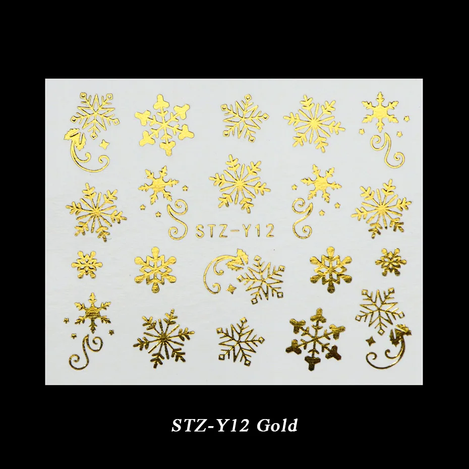 STZ-Y12 Gold 1 лист металла Золото Серебро слайдер Рождество Снежинка воды стикер для маникюра DIY 3D полный обёрточная бумага кончик ногтей лак BESTZ-YA-1 - Цвет: STZ-Y12 Gold