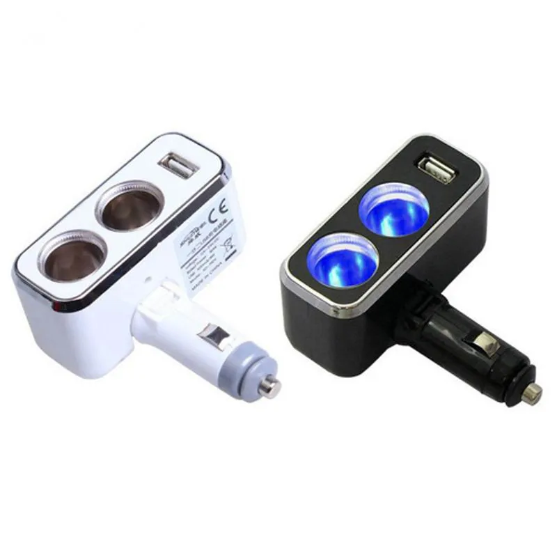 Тройная Розетка от 1 до 2 + USB источник питания Автомобильное зарядное устройство