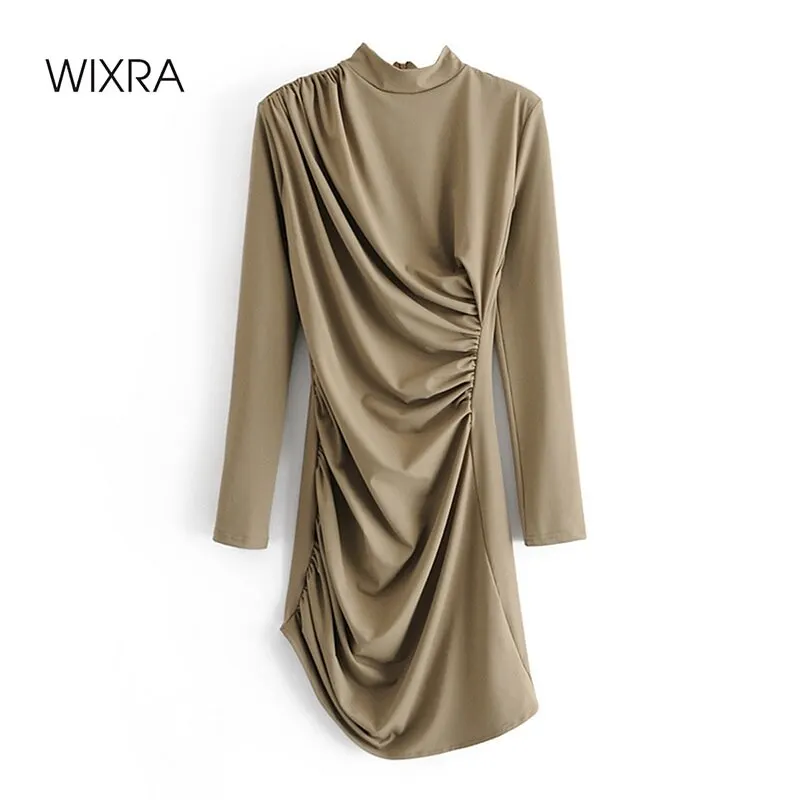 

Женское Плиссированное вечернее платье Wixra, весеннее вечерние легающее платье с круглым вырезом и длинными рукавами