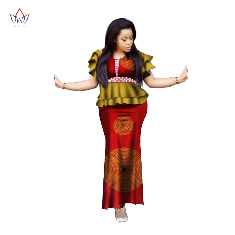 Ladies Clothes African Clothes For Women Ruffle Top And Skirt Set Bazin Riche Africa Dashiki Plus Size Clothing For Women WY3755