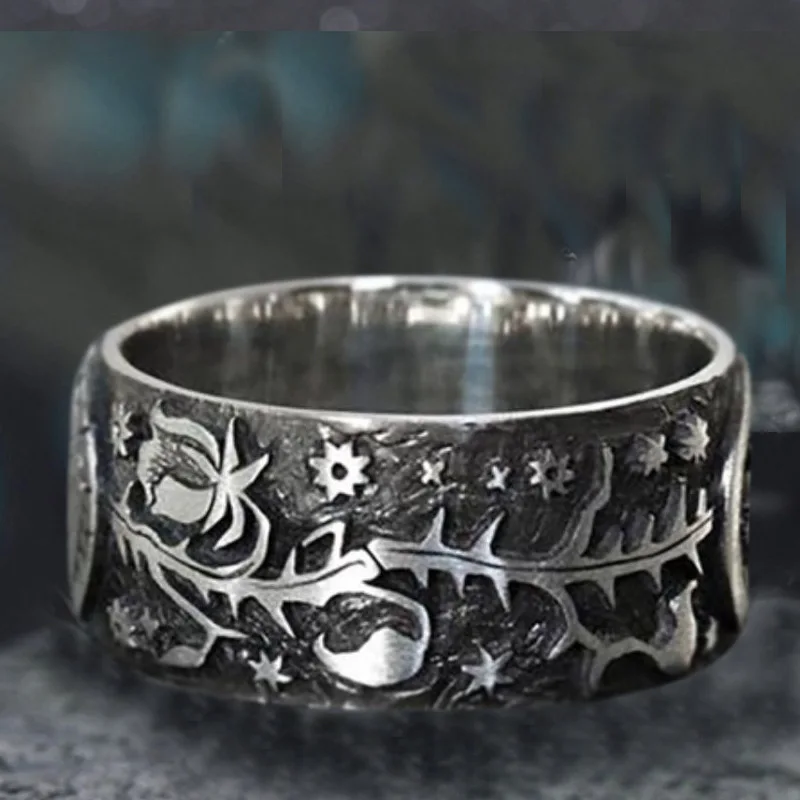 

Vintage Metallic Couple Finger Rings for Lovers My Sun and Stars Ring Statement Leaves Pattern Antique Retro Women Rings Jewelry
