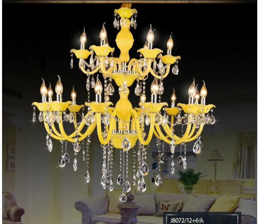 Разноцветная желтая хрустальная люстра D950mm 12 + 6 лампочек E14 светодиодная