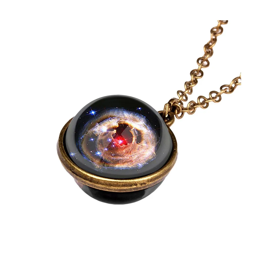 

Women Necklace Glow In The Dark Galaxy Double Side Glass Dome Planet Rope Chain Pendant Memory Wedding Necklace Jewelry Clavicle