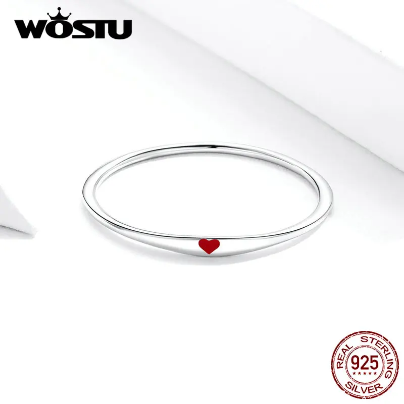 WOSTU 925 пробы Серебряное красное сердце стекируемые обручальные кольца для женщин модное серебряное 925 Ювелирное кольцо FIR620