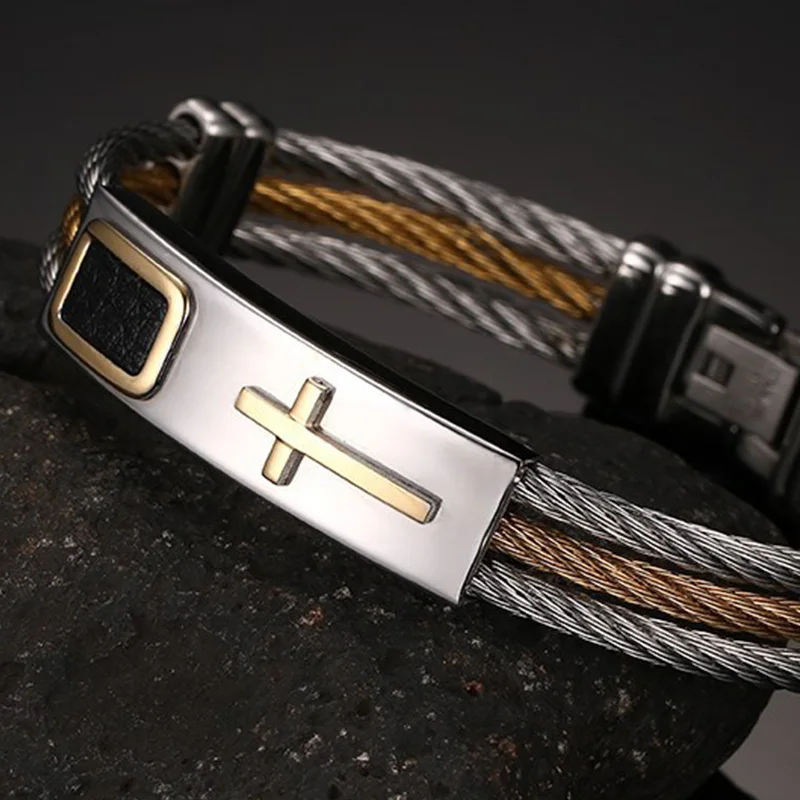 

steel bracelet mens stainless Steel wire gold bracelet leather hip hop punk gold bracelet jewelry 2020 gifts for men accesories