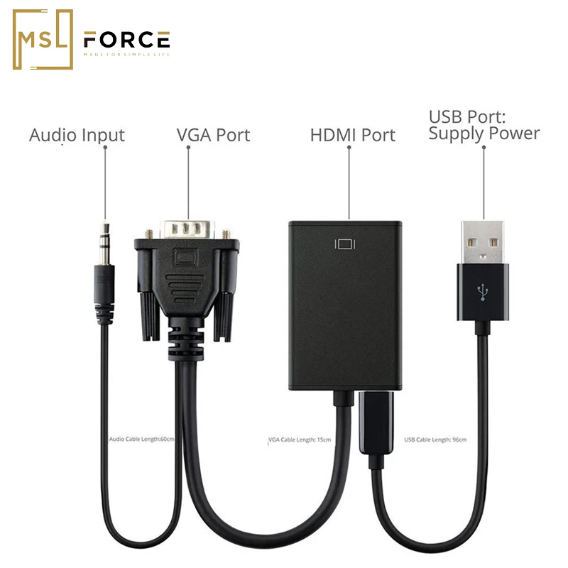 Адаптер VGA HDMI 1080P Переходник папа Мама с аудиокабелем micro usb для проектора PS4 HDTV