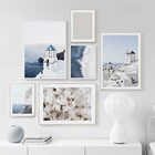Настенная живопись на холсте Санторини, белые постеры с синим океаном в скандинавском стиле, настенные картины для гостиной, домашний декор