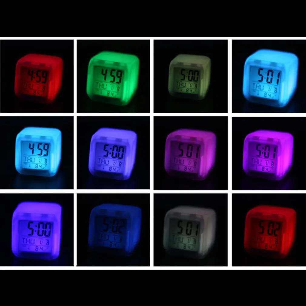 Портативные милые модные 7 цветов Сменные квадратные цифровые часы-будильник с