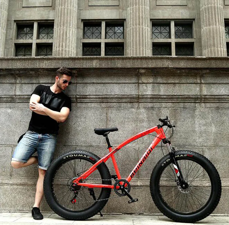 red 4,0 fat bike 24 и 26 дюймов горный велосипед 7 Переменная скорость Снег велосипед амортизирующий пляж велосипед большая шина горный велосипед - Цвет: red