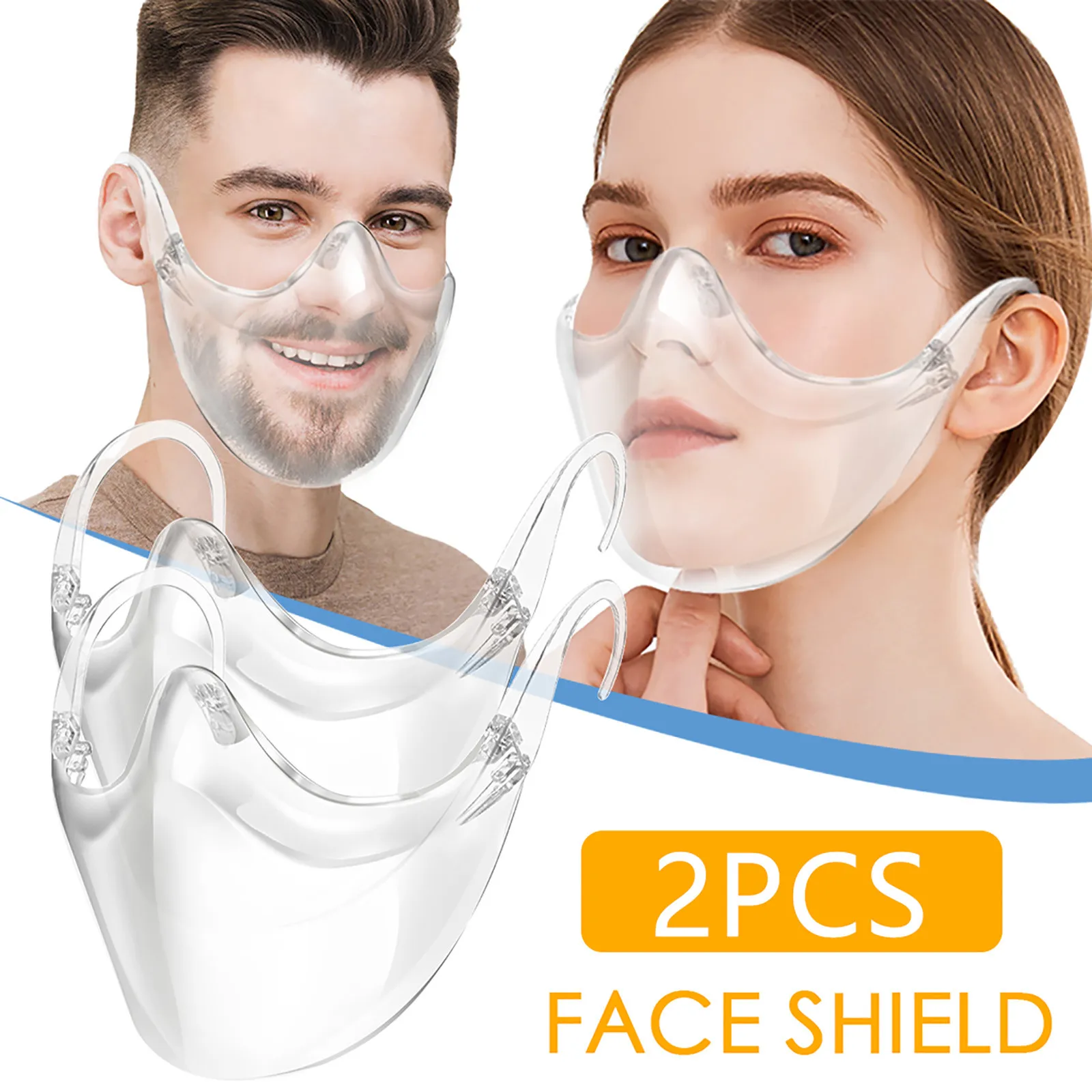 

2Pcs Hygiene Safety Face Shield Plastic Visor Protective Anti-Fog Anti-Splash Transparent Food Face Shield For Mouth Nose