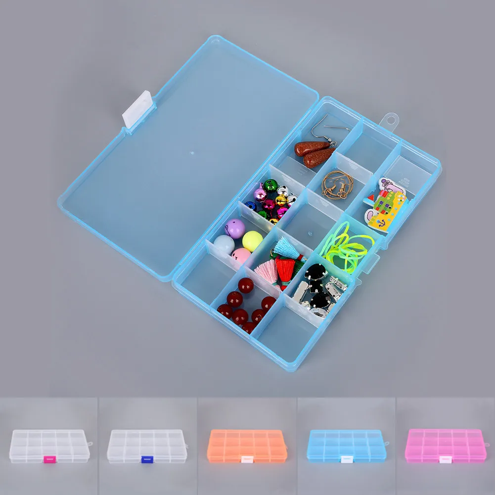 

1× 15 Gird Storage Boxes Plastic Hard Transparent Adjustable Craft Organizer Box Jewelry Organizer Accessories
