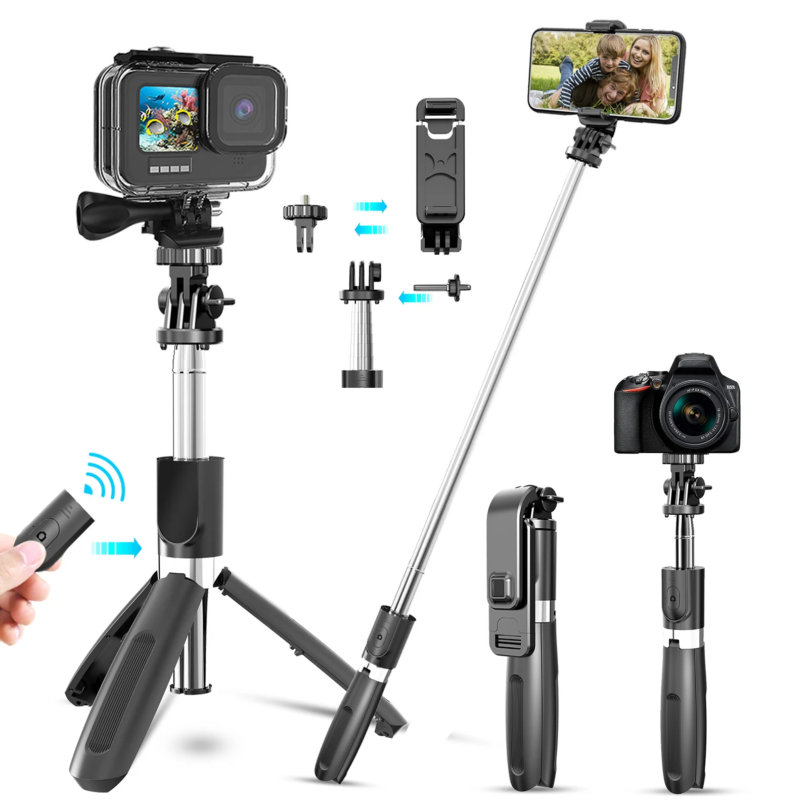 

Palo de selfi monopié con trípode para móvil, trípode telescópico inalámbrico de viaje con Bluetooth para cámara de teléfono iPh