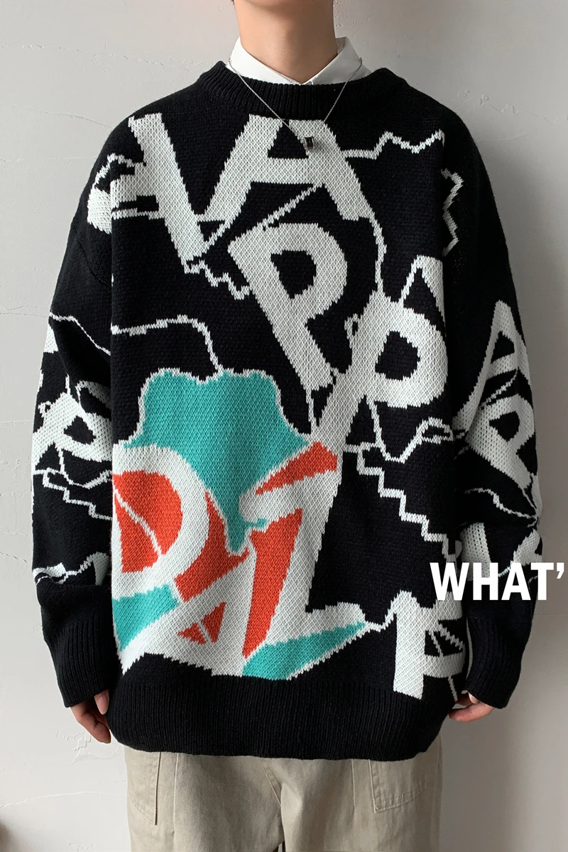 

Hong Kong style 2021 new autumn/winter sweater unisex couple large size loose pullover round neck shirt for men