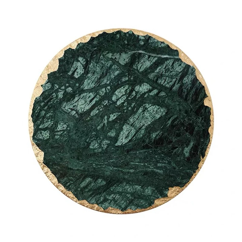 Luxury Non-slip Emerald Real Marble coaster mug place mat Green Stone with Gold Inlay Heat Resistant Trivet Table Decoration images - 6