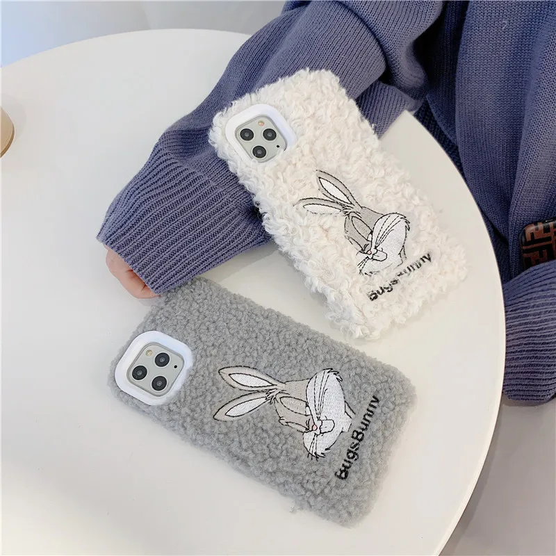 Роскошный Пушистый Плюшевый чехол для телефона Bugs bunny для iPhone 11 Pro Max XR XS Max 6 6S 7 8 Plus X милый мультяшный мягкий чехол-накладка