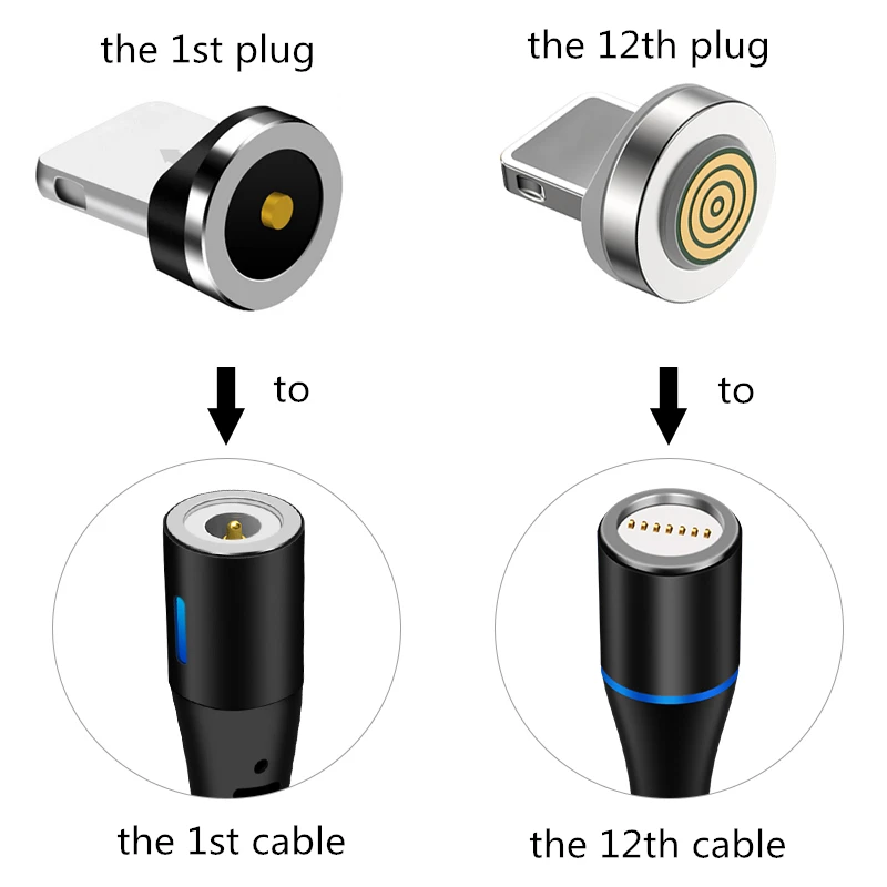 12th round magnetic cable plug for iphone type c micro usb c plugs fast charging adapter phone microusb type c magnetic plug free global shipping