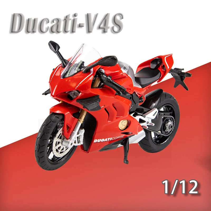 

Модель мотоцикла Ducati V4S, игрушка-конструктор с светильник кой, детская игрушка под давлением, рождественский подарок, украшение автомобиля
