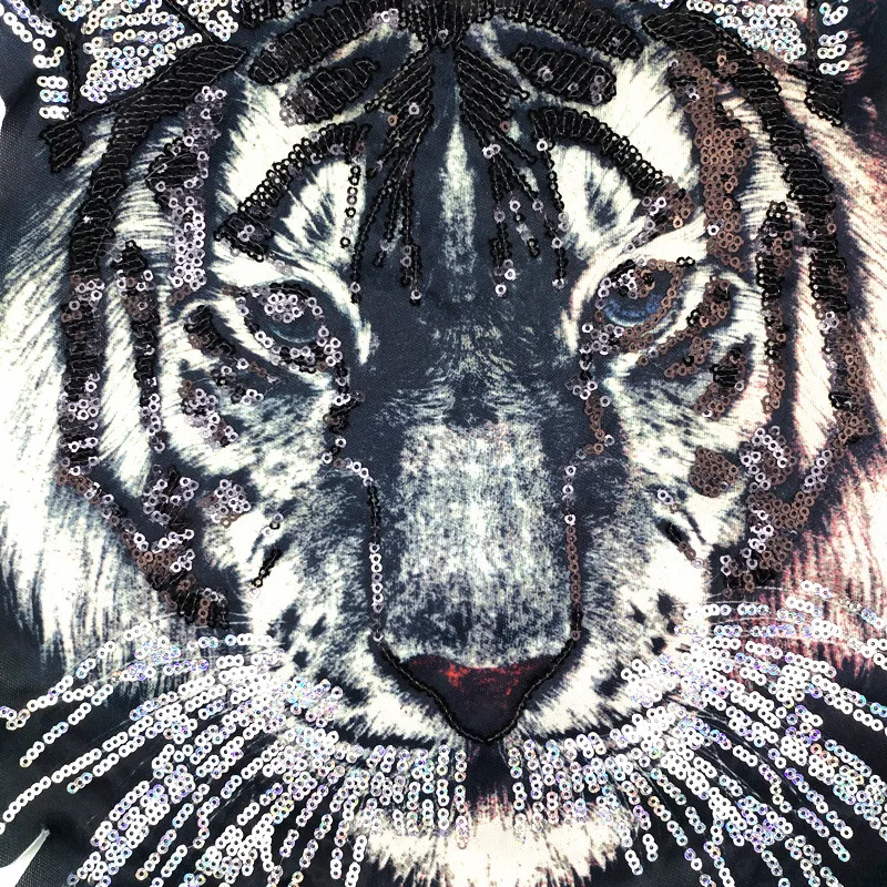 Новинка черные блестки голова тигра одежда с животными вышитые нашивки для