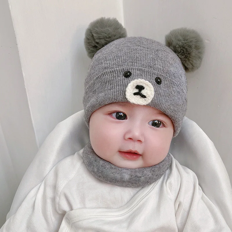 

Зимняя Теплая Шапка-бини для новорожденных с двойным помпоном