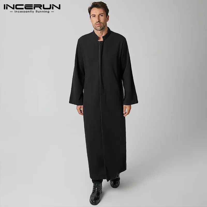 

Fashion Buttons Long Style Thick Overcoats INCERUN Winter Coats Mens Solid Color Blends Man Long Sleeve Stand Collar Trench 5XL7