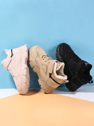 

Детские зимние ботинки из хлопка, теплые плюшевые кроссовки для мальчиков и девочек, замшевые детские кроссовки, детская спортивная обувь для тенниса