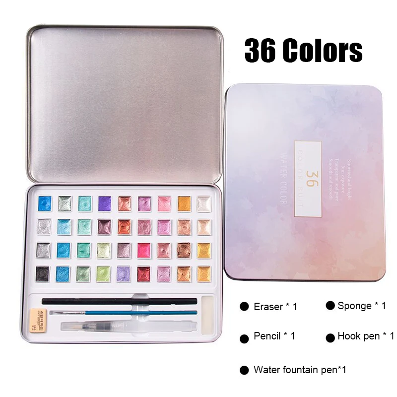 

Metallic Watercolor Set 36 Colors Pearlescent Solid Watercolor Pigment Set H-best