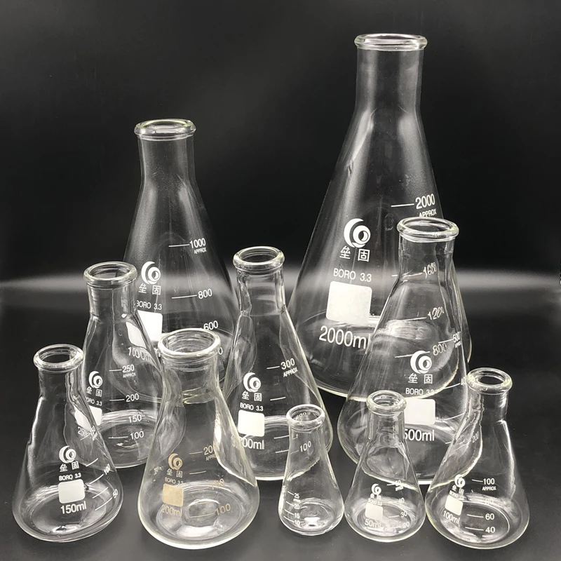 Matraz de laboratorio de borosilicato 3,3, frasco cónico de vidrio, 1 juego o individual