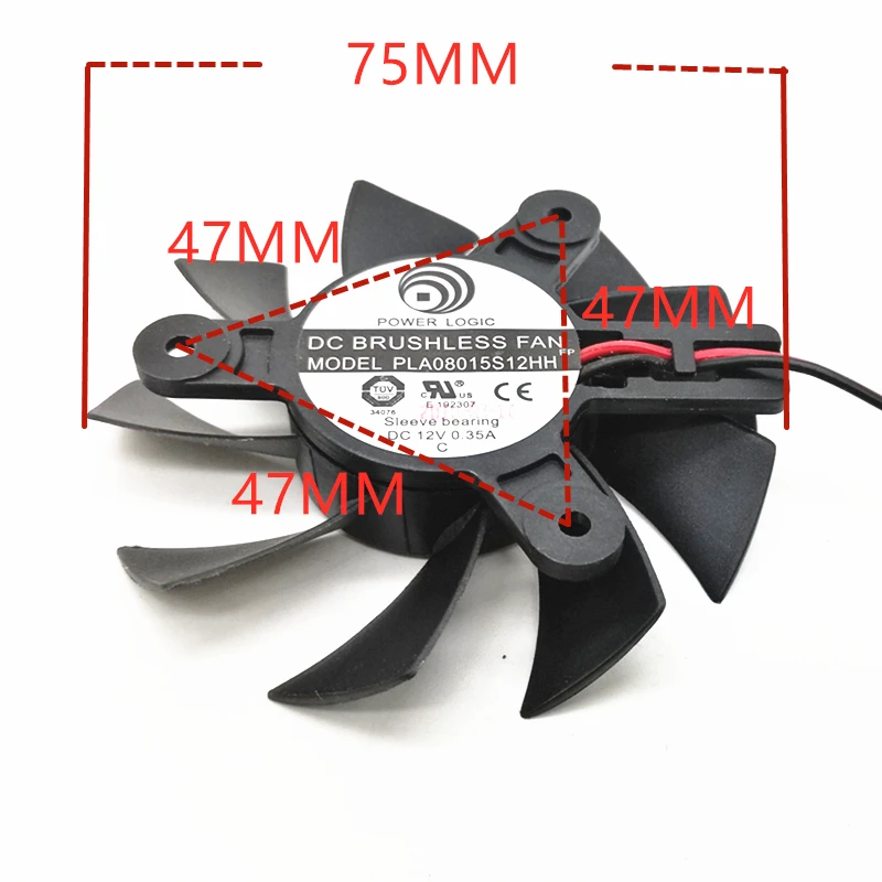 

Power Logic PLA08015S12HH 12V 0.35A 47mm Hole Pitch 75MM Fan For XFX HD5750 Graphics Card fan blade PH2.0 2PIN