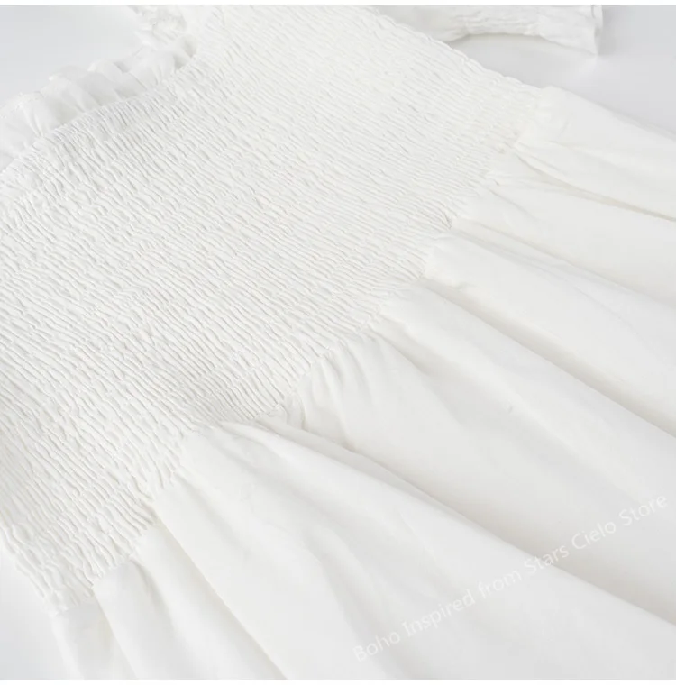 

SALEQI shirred bust summer dress puff sleeve frilled elegant ladies dress cotton woman dress new boho dress for women 2021
