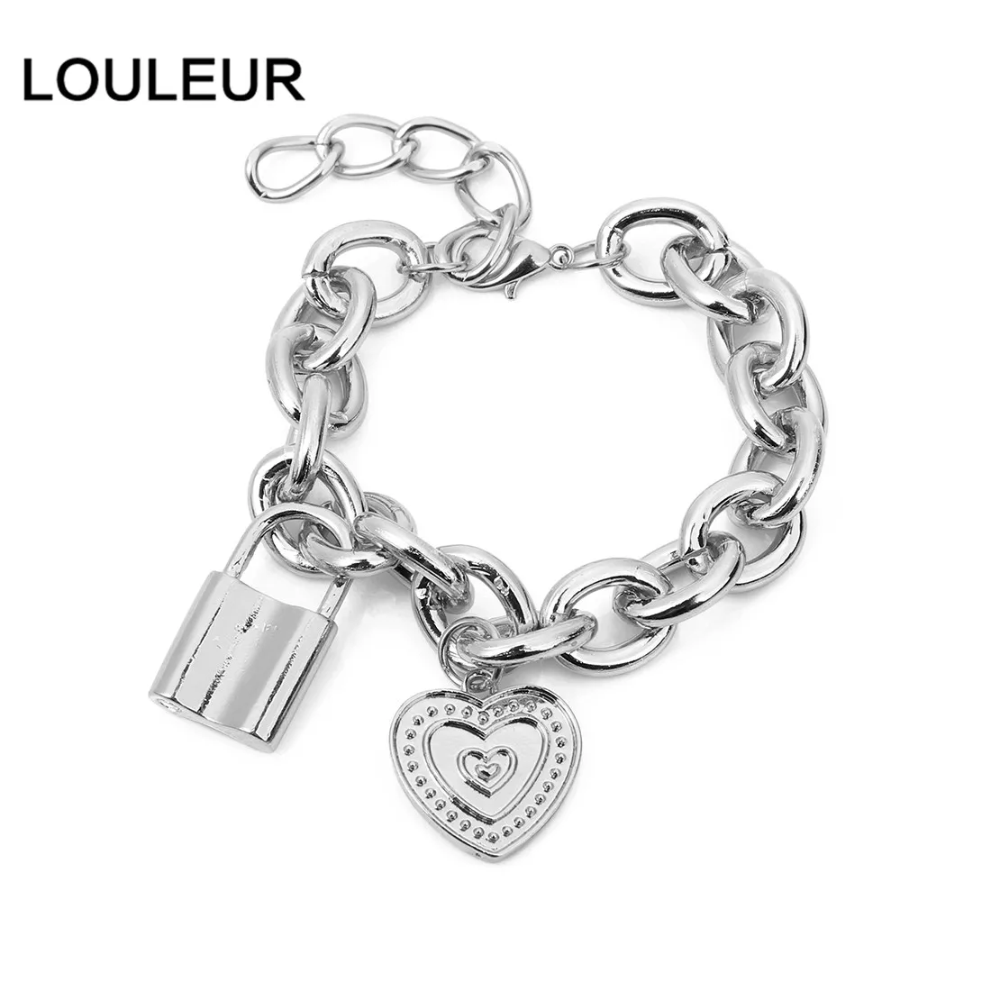 Louleur роскошные серебряные золотые браслеты с замком для ключей, очаровательные браслеты в виде сердца, браслеты для женщин и мужчин, широкая кубинская цепочка, ювелирные изделия из Дубаи