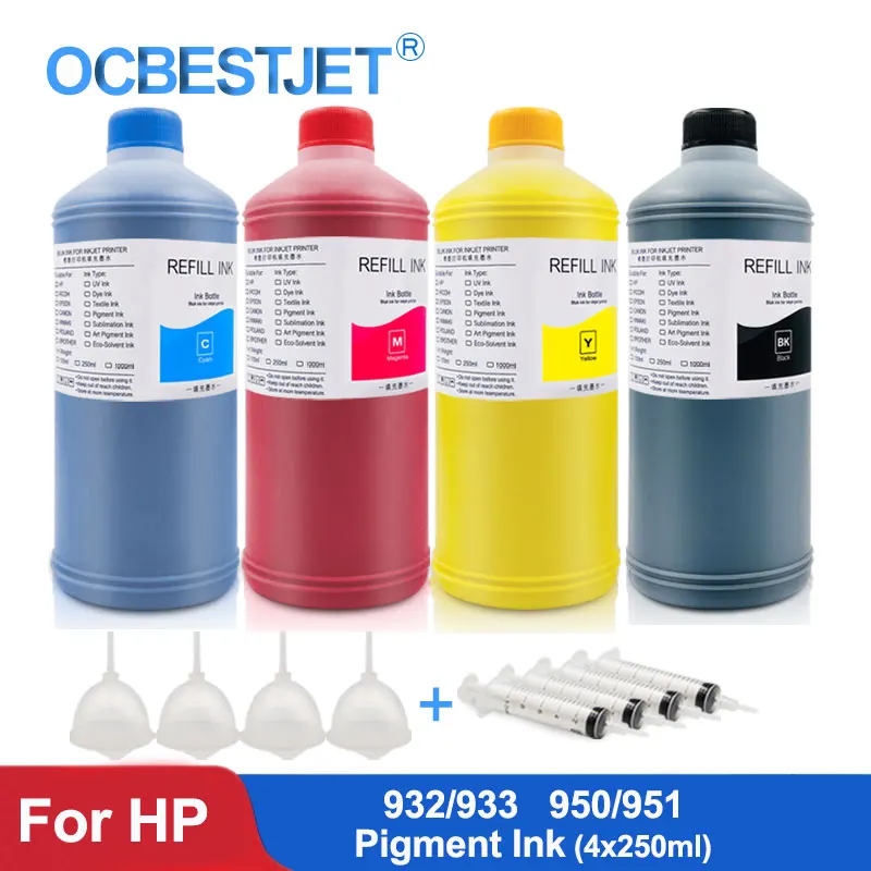 Пигментные чернила 4x1000 мл для HP Officejet 6600 7510 7600 7612 8100 8610 8630 8640 251DW принтера 932xl 933xl 951xl