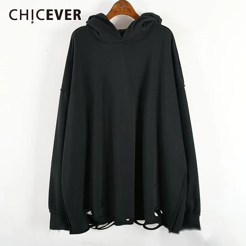 CHICEVER Корейская Повседневная Женская толстовка с капюшоном длинным рукавом
