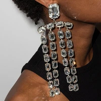 oversize big square crystal long fringed dangle earrings jewelry for women luxury rhinestone bridal drop earrings accessories