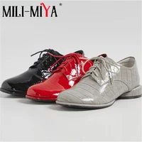 mili miya classic design lace up women patent leather pumps solid color thick heels round toe spring autumn shoes fro ladies