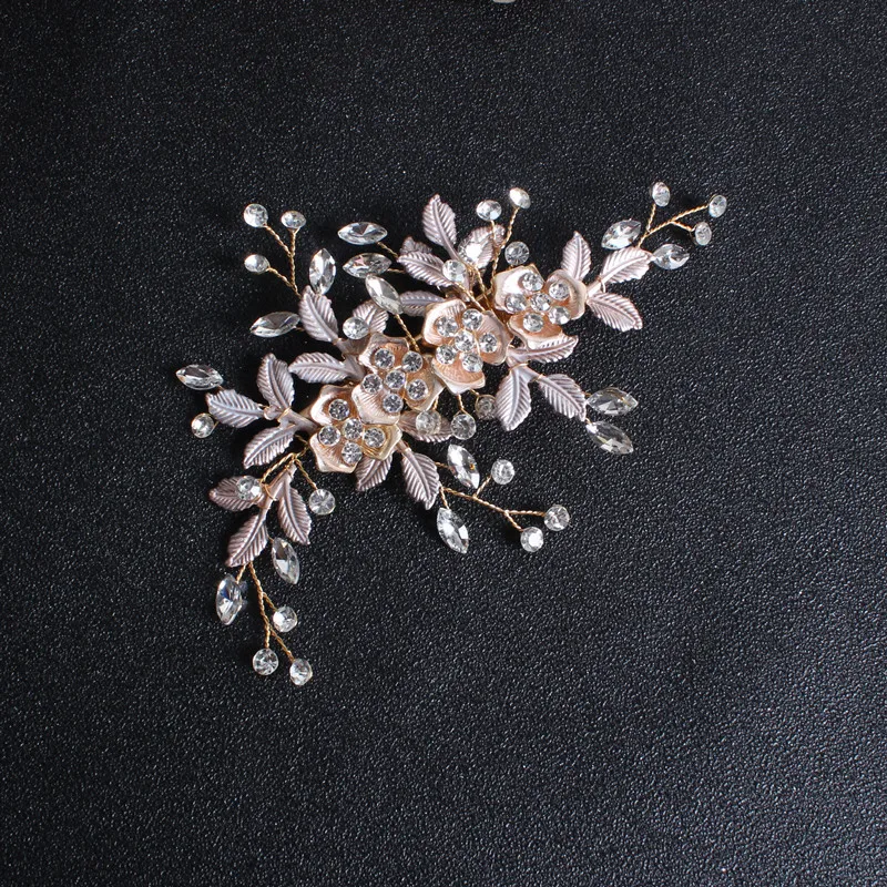

Metal Leaf Flower Wedding Hair Comb Clips for Women Prom Rhinestone Hair Accessories Crystal Handmade Bride Headpiece