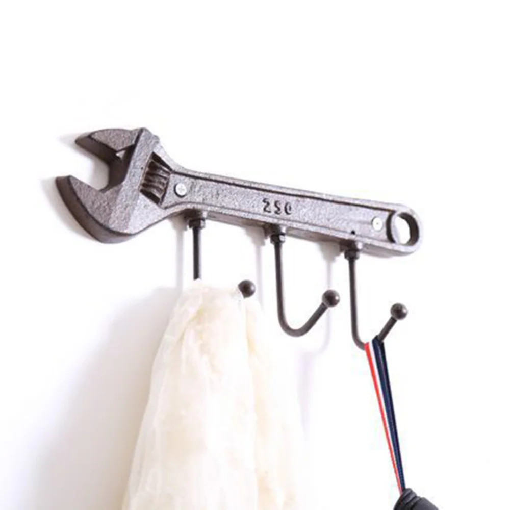 

Vintage Wall Hook Spanner-shaped Wall Hanger 3-Hook Coat Holder for Living Room Bedroom Decoration