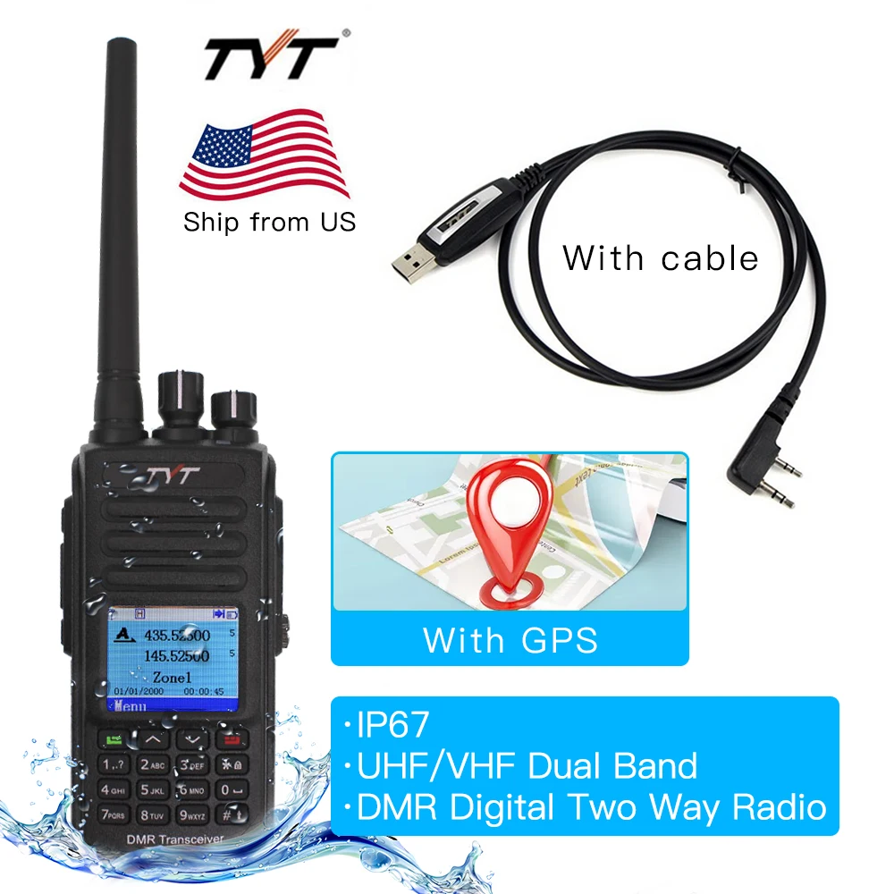 IP67 водостойкая рация TYT MD UV390 GPS двухдиапазонный радиоприемник цифровой DMR