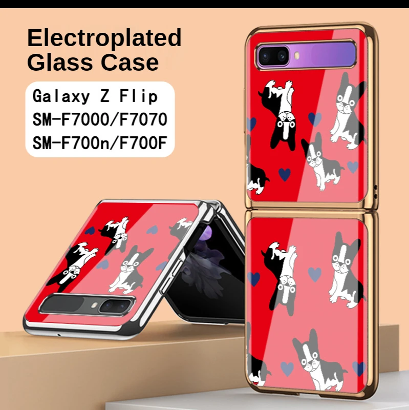 

Cute Cartoon Phone Case For Samsung Galaxy Flip Folding Tempered Glass Cover Flip Case Shockproof Protective Shell Scratch Proof
