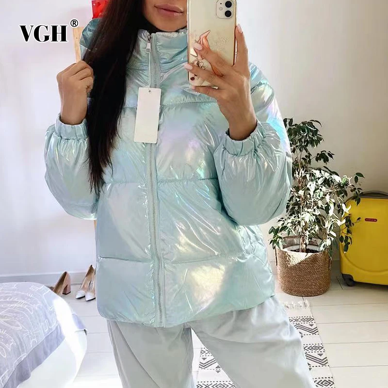 

Женский пуховик с капюшоном VGH, повседневное свободное пуховое пальто с длинным рукавом, с разноцветными карманами, в стиле пэчворк, зима 2021