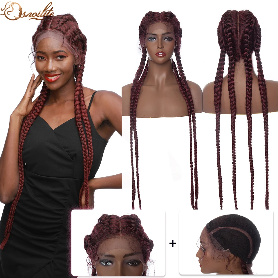 S-noilite 36inch Synthetic Braided Wigs 4 Braids Twist Hair Wigs For Black Women African American Cornrow Braided Lace Wig