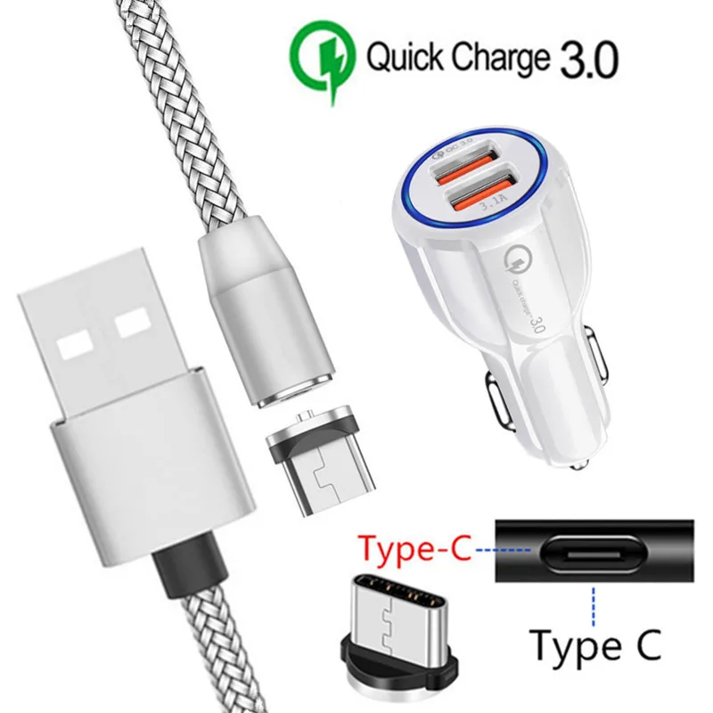 Магнитный кабель Type C QC 3 0 USB быстрое автомобильное зарядное устройство для Samsung