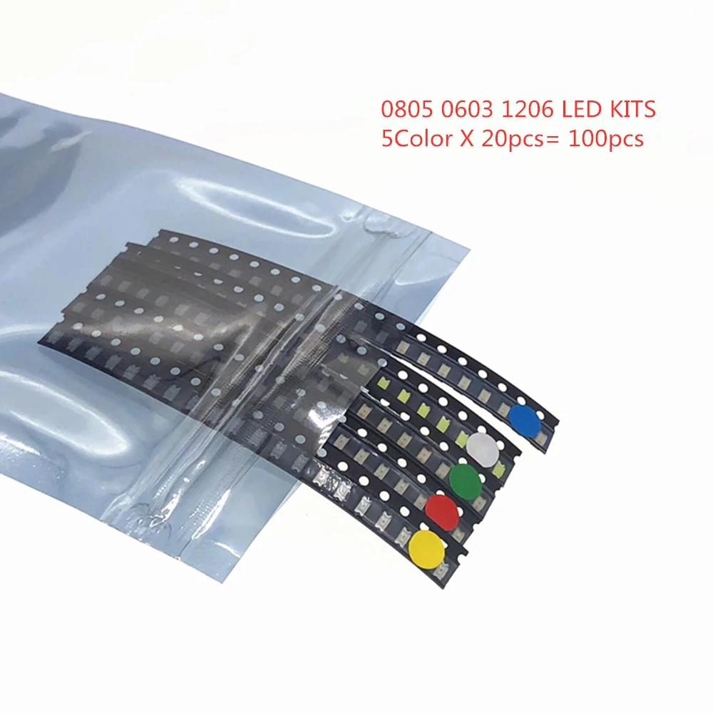 5 x 20pcs/Color=100pcs New 1206 0805 0603 Red/Green/Blue/White/Yellow SMD LED kit | Лампы и освещение